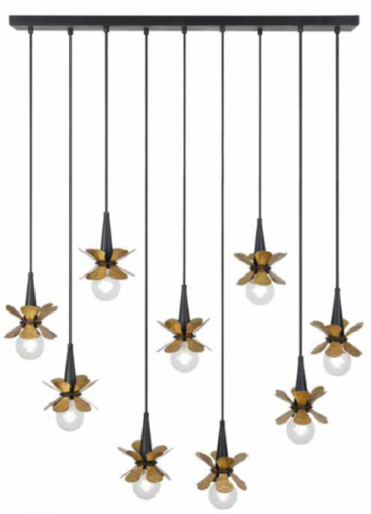 Portinatx 9-Light Linear Chandelier in Satin Black with Hammered Gold by Breegan Jane