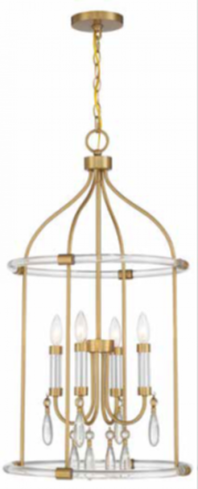 Mayfair 4-Light Pendant in Warm Brass and Chrome