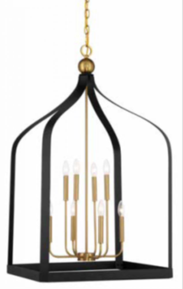 Sheffield 8-Light Pendant in Matte Black with Warm Brass Accents