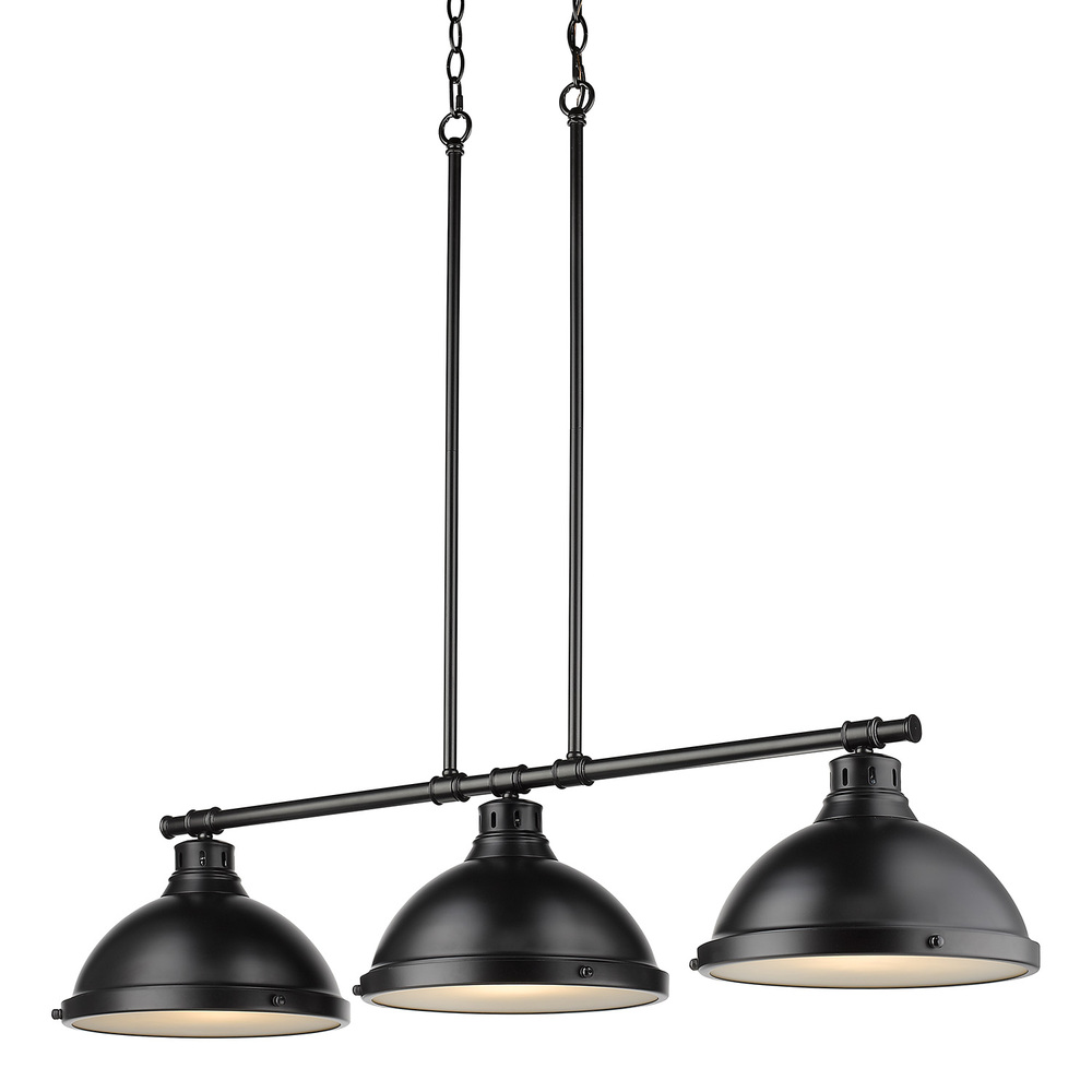 Duncan 3 Light Linear Pendant in Black with a Matte Black Shades