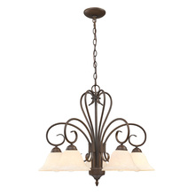 Golden 8606-D5 RBZ-TEA - Homestead 5 Light Nook Chandelier in Rubbed Bronze with Tea Stone Glass