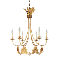  CH1159-6 - Sweet Olive French Rustic Metal and Crystal 6  Light Chandelier in Antiqued Gold