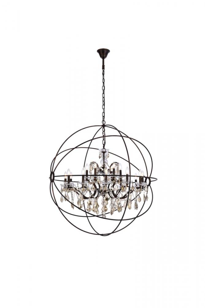 Geneva 18 Light Dark Bronze Chandelier Golden Teak (Smoky) Royal Cut Crystal