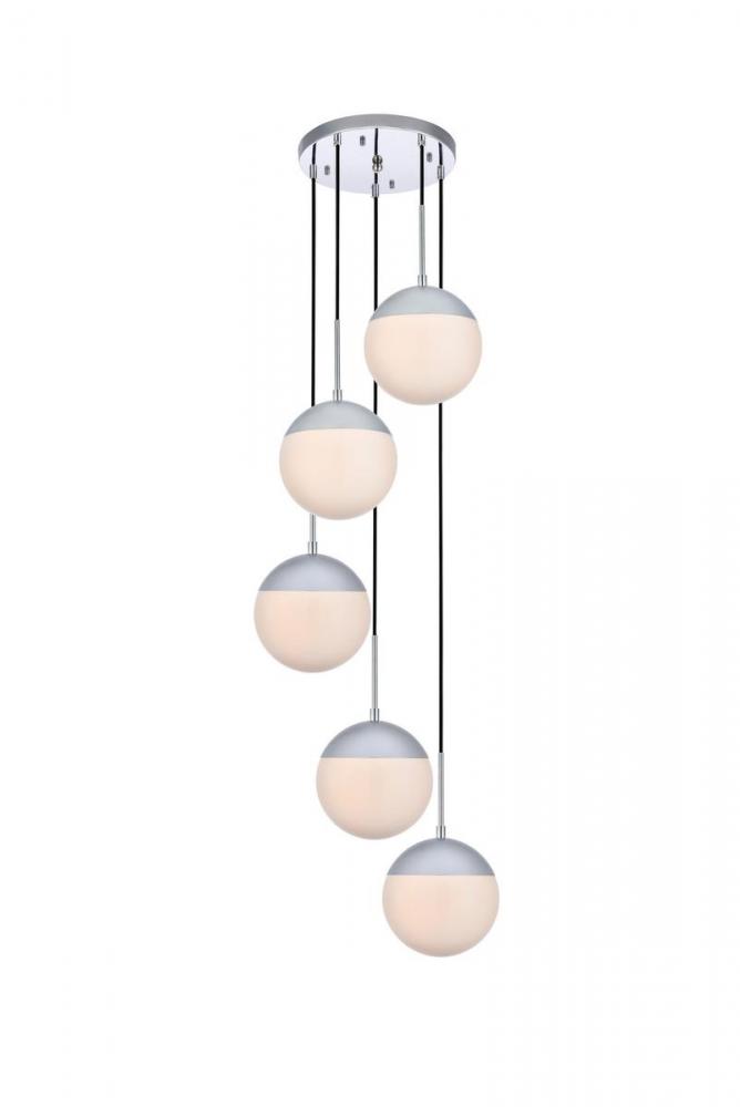 Eclipse 5 Lights Chrome Pendant with Frosted White Glass