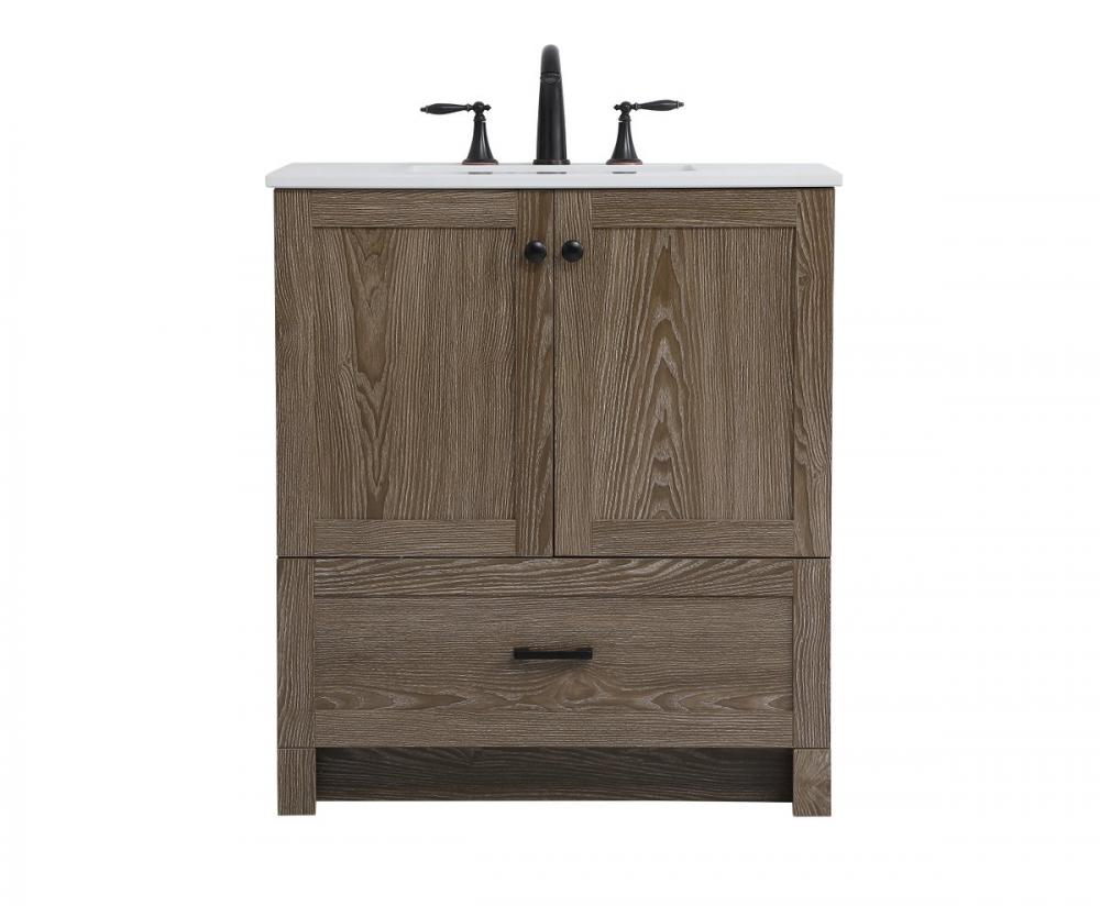 30 Inch Single Bathroom Vanity in Weathered Oak