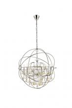 Elegant 1130D32PN-GT/RC - Geneva 6 Light Polished Nickel Chandelier Golden Teak (Smoky) Royal Cut Crystal