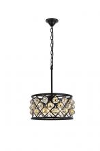  1214D16MB-GT/RC - Madison 4 Light Matte Black Pendant Golden Teak (Smoky) Royal Cut Crystal