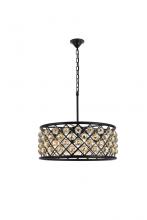  1214D25MB-GT/RC - Madison 6 Light Matte Black Chandelier Golden Teak (Smoky) Royal Cut Crystal