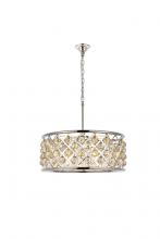  1214D25PN-GT/RC - Madison 6 Light Polished Nickel Chandelier Golden Teak (Smoky) Royal Cut Crystal