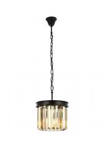  1238D12MB-GT/RC - Sydney 3 Light Matte Black Pendant Golden Teak (Smoky) Royal Cut Crystal