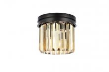  1238F12MB-GT/RC - Sydney 3 Light Matte Black Flush Mount Golden Teak (Smoky) Royal Cut Crystal