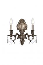  9602W10PW/RC - Monarch 2 Light Pewter Wall Sconce Clear Royal Cut Crystal