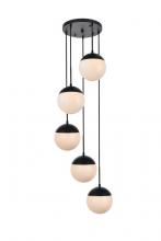  LD6074BK - Eclipse 5 Lights Black Pendant with Frosted White Glass