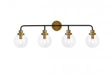  LD7037W38BRB - Hanson 4 Lights Bath Sconce in Black with Brass with Clear Shade