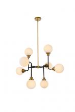  LD7038D36BRB - Hanson 8 Lights Pendant in Black with Brass with Frosted Shade