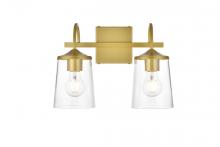  LD7313W14BRA - Avani 2 Light Brass and Clear Bath Sconce