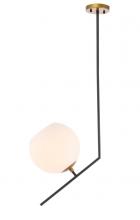  LD8044D10BK - Ryland 1 Light Black and Brass and Frosted White Glass Pendant