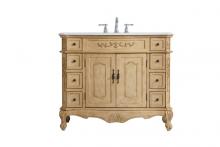 Elegant VF10142AB-VW - 42 Inch Single Bathroom Vanity in Light Antique Beige with Ivory White Engineered Marble