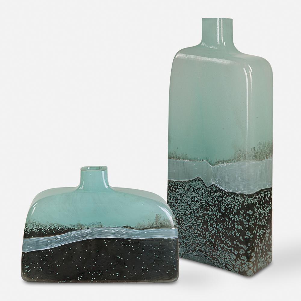 Fuze Aqua & Bronze Vases, Set Of 2