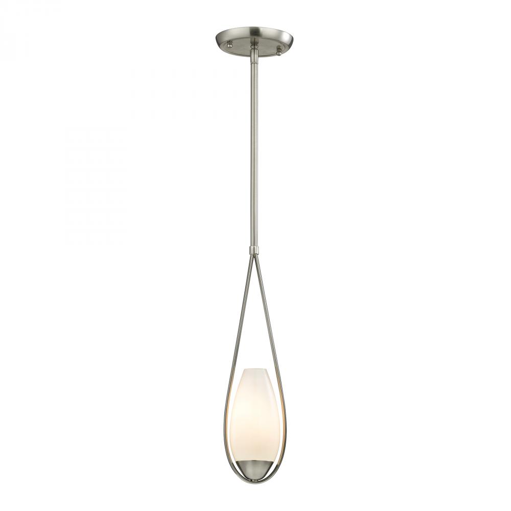 Teardrop 1 Light Pendant In Satin Nickel And Whi